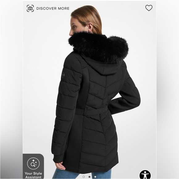 MICHAEL KORS Faux Fur Trim Quilted Puffer Coat - Black - Picture 2 of 5